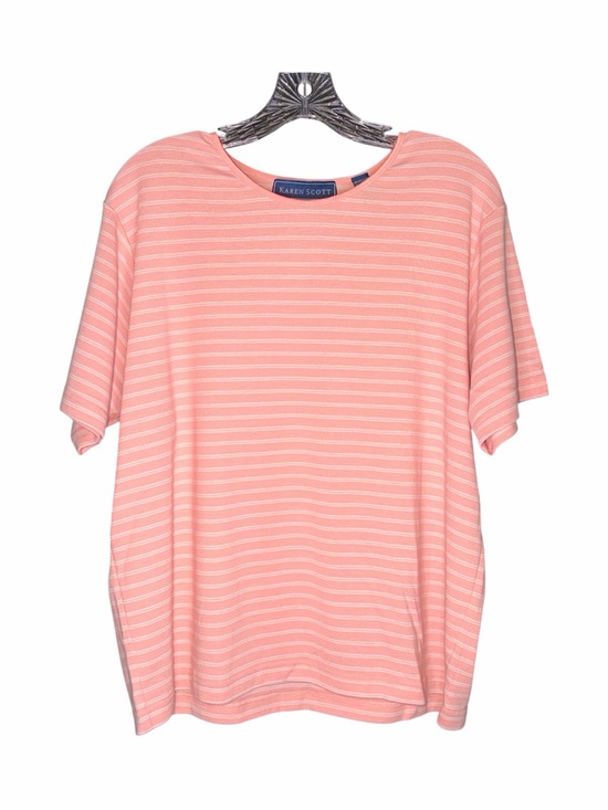 Karen Scott Tops - Karen Scott Pink w/White Striped Short Sleeve Top Size XL